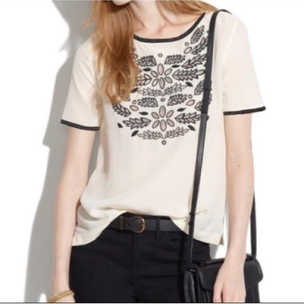 Madewell 💯 Silk Ivy Cutout Embroidered blouse XS
